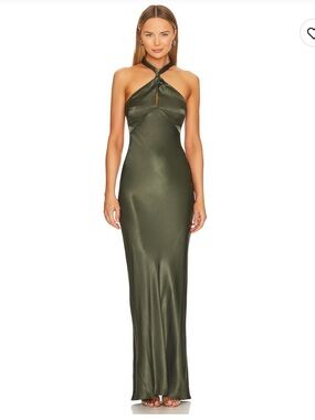 La Lune High Neck Twist Maxi Dress in Forest